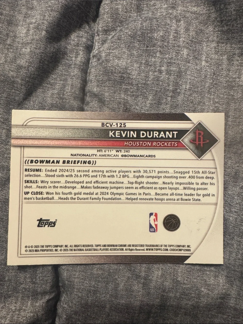 Kevin Durant Houston Rockets Basketball Trading Card - Picture 2 of 2
